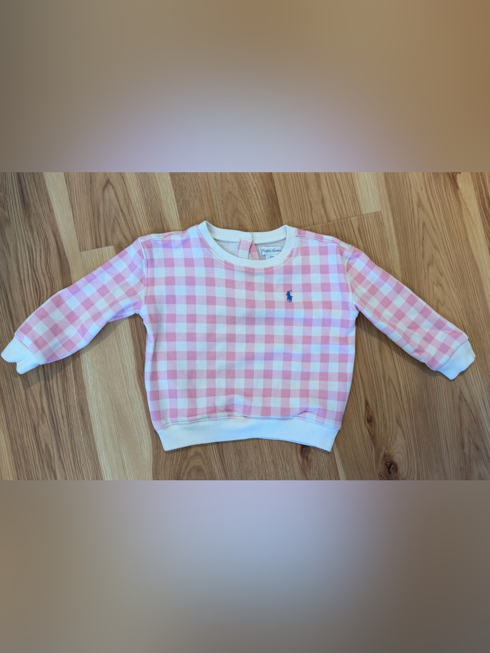 Polo Ralph Lauren Girls Pink Plaid Sweatshirt Size 24M Like New